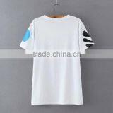 2016 Spring Summer New Fashion Printed Cotton t Shirt of Women Clothing Printed White Lady T-shirt thumbnail-3