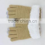 Solid color smart phone winter warm screen touch gloves with conductive fingertips