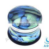 Dark Blue Bottom Green Strip Earring Pierce Plug Pyrex Glass Ear Stretching thumbnail-1