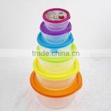 Round 7 x Clear Plastic Food Storage Box Containers With Multi Colour Lids thumbnail-1