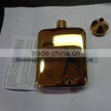 6 OZ 304 Stainless Steel Gold Color With Gold Funnel Screw Lock Type Hip Flasks