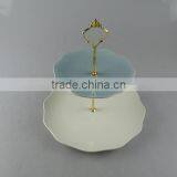 Two Tiers Mix Color Ceramic Cake Stand for Weeding/daily Use thumbnail-1
