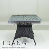 Pasadena Outdoor Wicker Dining Table With Wooden Top - Black K-D Dining Wicker Table thumbnail-2