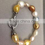 14k White Gold 6-7 mm Multicolor Rice Shape Freshwater Pearl Bracelet thumbnail-5