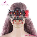 Wholesale Covered Face Masquerade Party Lace Mask With Red Rose thumbnail-4