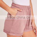 Wholesale Blank Shorts Lightweight Satin Stretch Waistband Shorts Turn Up Jogger Shorts Pink thumbnail-2