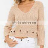 Runwaylover 136 2017 Ladies Sexy Deep V-Neck Knitted Hollow Out T-Shirt thumbnail-1