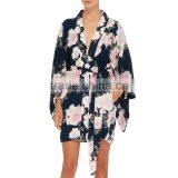 Oriental Japanese Design Full Sleeve Chiffon Kimono Floral Bridesmaid Robe thumbnail-3