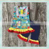 2017 Popular Series Baby Girl Sleeveless Back to School O-neck With Lace Fioral Print Ruffle Clothes Outfits Pictures thumbnail-4