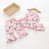 Wholesae Cotton Soft Flower Printing Tops and Pants Set Baby Girl Summer Set thumbnail-3