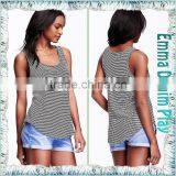 Tops Suppliers China High Quality Womens Deep Round Neck Stripe Long Tank T Shirts thumbnail-3