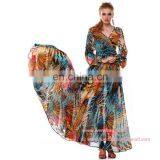 Hot Selling Big Flap Printed Long Sexy Women Chiffon Dress thumbnail-3