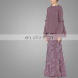 Modern Muslim Women Loose Cut Long Flared Sleevs With Ruffle Chiffon Dress Two Pieces Suits Islamic Wear For Ladies Baju Kurung thumbnail-3