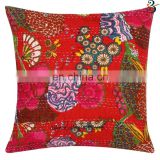 Indian 100% Cotton Cushion Cover Handmade Embroided Fruit Print Home Decor Sofa Pillow Case Kantha Cushion