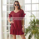 2020 Fashion New Lotus Leaf Skirt Short Sleeve Solid Color Dress Female Summer Stitching Chiffon Europe and America thumbnail-2