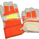 Short Orange Colored Welding Glove Cow Split Leather Glove thumbnail-1