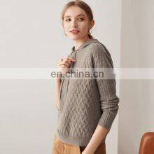 Women Casual Fashion Cashmere Twisted Knit Loose Pullover Hoodie thumbnail-2
