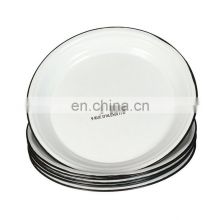 Wholesale bsci white round ceramic enamel metal iron tin steel serving breakfast lunch buffet tray for party wedding