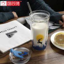 Deer Cup Custom 400ml Frosted Glass Tumbler With Silicone Sleeve Borosilicate Glass Cup With Lid and Straw thumbnail-2