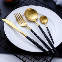 Royal Stainless Steel Restaurant Black and Gold Flatware Pointed Tail Stainless Steel Matte Gold Cutlery Set thumbnail-2