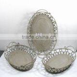 S/3 Oval Swirl Metal Tray W/Antique Yellowish
