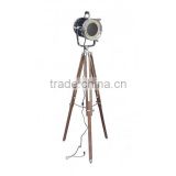 Silver Finishing floor nautical Floor Spotlight Tripod for Photography lovers - silver with natural oak wood stand