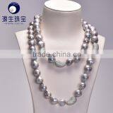 13-15mm 120cm Long Baroque Grey Color Natural Pearl Necklace for Wholesale thumbnail-1