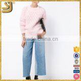 Pink Blended Thick Knitting Round Collar Buckles With Ultra Long Sleeves thumbnail-6