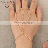 Gold Finger Ring Bracelet Chain Connected Ring Bracelet Attached Ring thumbnail-2