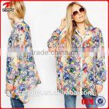 2015 New Latest Printed Blouse Designs Long Sleeve Oversized Kimono Blouse thumbnail-1