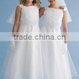 A-Line/Princess Scoop Neck Cap Sleeves Ankle-Length Organza Flower Girl Dress With Bow(s) Cascading Ruffles thumbnail-3