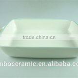 Enamel Ceramic Baking Dish White Green Line Decor Serving Dish Rectangular With Handle thumbnail-3