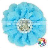 Fashion Turquoise Lace Flower Jewelry Decorative Handmade Rhinestone Fabric Flower