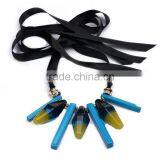 Europe America New Design Exaggerated Geometric Acrylic Pendant Necklace Adjustable Silk Ribbon Necklace thumbnail-5