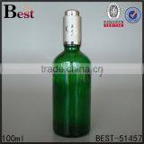 Good Quality Green Blue White Empty Essential Oil 100 ml Glass Bottle Aluminun Press Pump Screen Printing Hot Stamping Cosmetics thumbnail-1