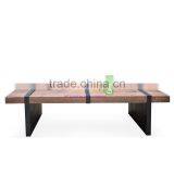 Furniture Coffee Table Rustic Stye Rectangular Shape Combination Solid Teak Wood And Metal thumbnail-3
