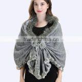 CX-B-P-69C Fox Fur Trim In Stock Multi Style Fashion Pashmina Cashmere Scarf thumbnail-5