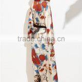 Custom Floral Print Women Beachwear Multicolor Flower Print Contrast Trim Belted Maxi Kimono thumbnail-2