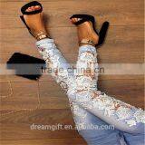 Women Brand Pants Ladies Casual White and Black With Waist-length Ripped Distressed Female Jeans thumbnail-4