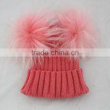 Myfur Navy Color Raccoon Fur Pompoms Top Wool Knitting Beanie Hat for Cute Baby thumbnail-3