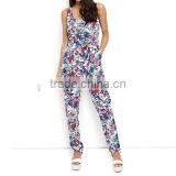 Fashion Summer Viscose Blue Tropical Print Tie Front Jumpsuit for Women 2015 China Manufacturer thumbnail-1