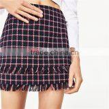 2017 OEM Spring Sexy High-rise Waistline Frayed Tartan Mini Skirt thumbnail-6