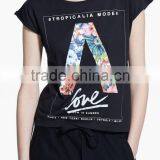 Korean Teen Girls Style Novel Printed Short Sleeves Black Pure Cotton T Shirt for 2015 Summer thumbnail-1