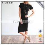 Factory Supply Ladies Plain Cotton Dress Designs,knee Length One Piece Black Dress,women Bodycon Midi Dress thumbnail-1