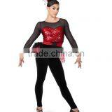 New Arrival Tap and Jazz Costumes- Sequin Leotard Black Long Pants Costumes With Short Skirts thumbnail-1