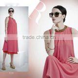 Salmon Color With Gold Flakes Neck Design Vogue Designer Kurtis thumbnail-1