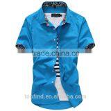Slim Light Lake Blue Color Short Sleeve Cotton Men Shirts thumbnail-1