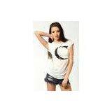 White Letter Print Knitted O Neck Ladies Tee Shirts with Short Sleeve