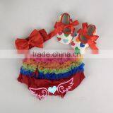 2015 Baby Red Cotton Ruffle Bloomer Set With Shoes Baby Cloth Diaper