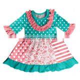 2017Wholesale Baby Girls Fashion Ruffle Lace Floral Printing Spots Stripe Dress thumbnail-1